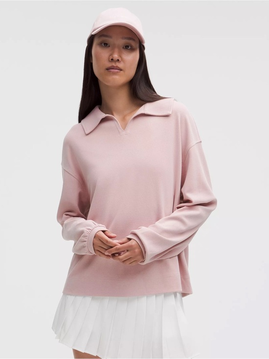 lululemon athletica Tops - Lululemon Softstreme Pique Oversized Long-Sleeve Polo Shirt Mink Berry pink Sz S